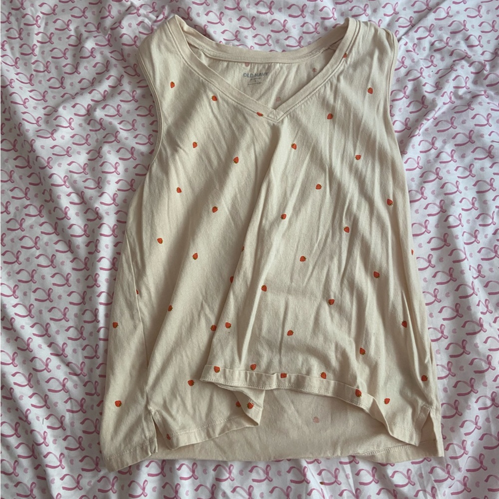 Old Navy Beige Tank Top with strawberry Accents